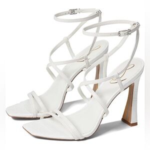 Sam Edelman Lela White Faux Leather Strappy Heeled Sandals | Women’s Size 9